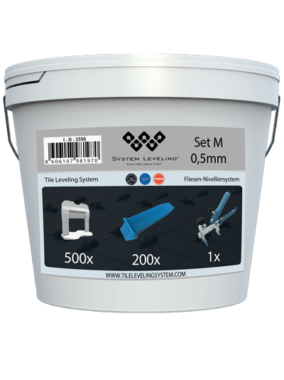 Tile Leveling System Set – Bucket with Clips 0.5mm, Wedges & Pliers