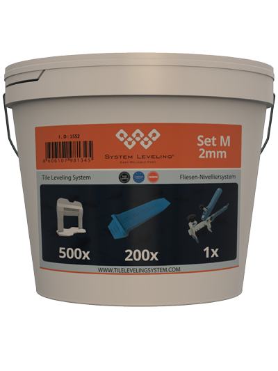Tile Leveling System Set – Bucket with Clips 2mm, Wedges & Pliers