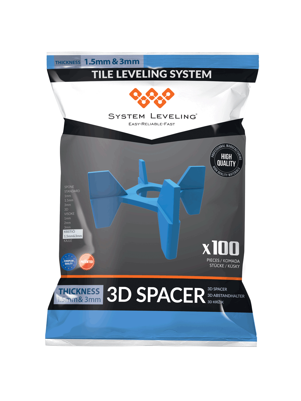 3D Tile Spacers – Cross Clips for Perfect Tile Corners (1.5 mm & 3 mm)